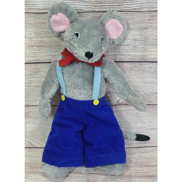 Unbranded Plush Mouse Hand Puppet Stuffed Animal Toy Gray Blue Red 15" FLAW - Picture 1 of 5